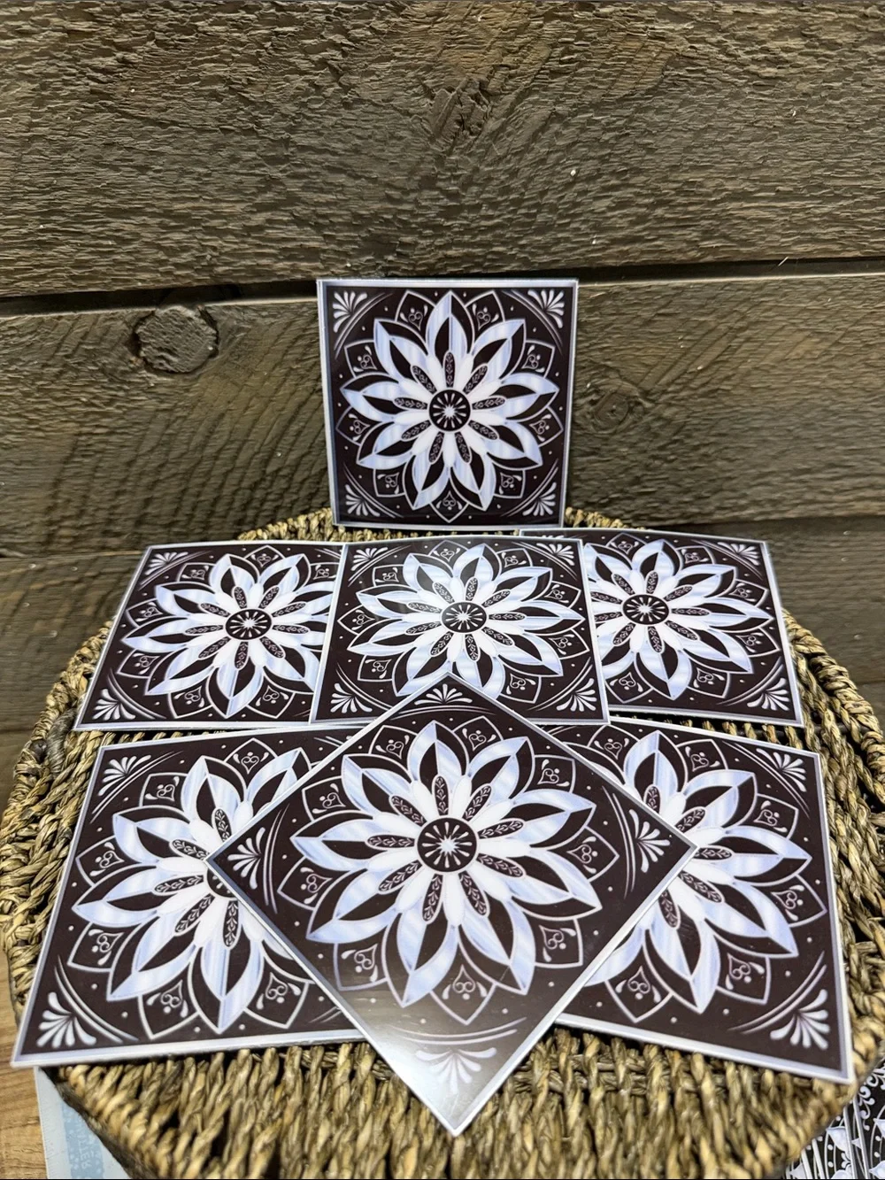 Set of 15 Black & White Mandala Decorative Tiles Peel & Stick Art Decals 4